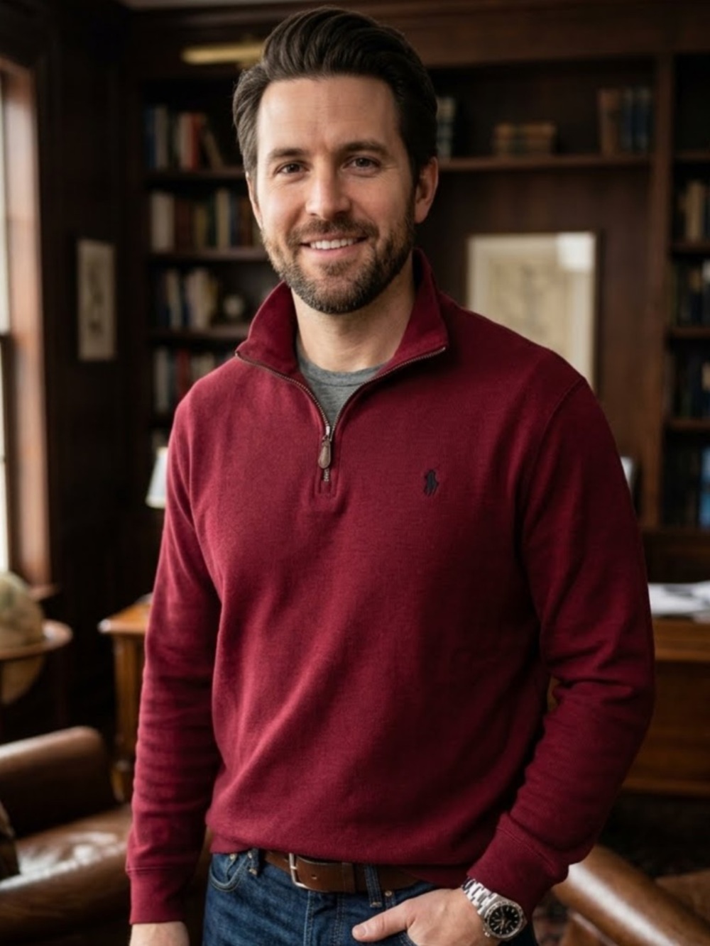 Ralph Lauren Men's Zip-Neck Sweater in Wine